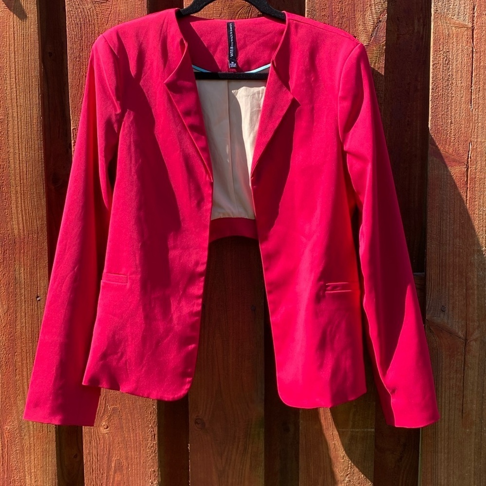 W118 by Walter Baker Hot Pink Open Front Cropped Blazer Cutout Zipper M